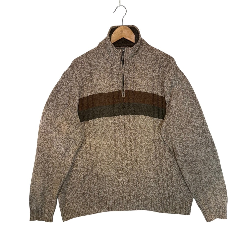 Tricots Quarter Zip Cable Knit Sweater 90s Vintage Preppy Classic XL